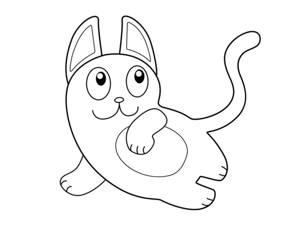 Cat Cute Funny Children Stylized Kitten Vector Linear Cat Coloring — 스톡 벡터