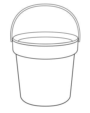Kova - boyama için doğrusal vektör çizimi. Plastik ya da metal kova - boyama için vektör şablonu. Bahçıvanlık ve ev aletleri - kovayla tutacağı olan - el çizimi. Özet.