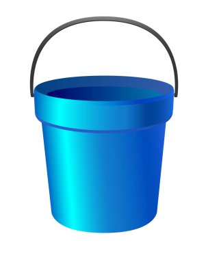 Mavi Kova - tam renk vektör çizimi. Plastik veya metal kova - vektör şablonu. Bahçe işleri ve ev aletleri - kulplu kova