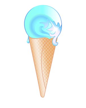 Dondurma boynuzu deniz dalgası. Yaz tatili metaforu. Dondurmalı waffle külahı. Tam renkli bir resim. Tatlı, soğuk yaz tatlısı ve deniz kenarında dinlenme.