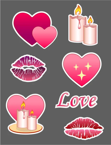 Set Vector Stickers Love Romance Valentine Day Stickers Hearts Romantic — Stock vektor