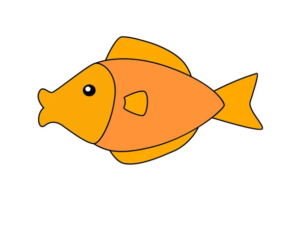 Little Golden Aquarium Fish Children Style Vector Orange Fish Picture — 스톡 벡터