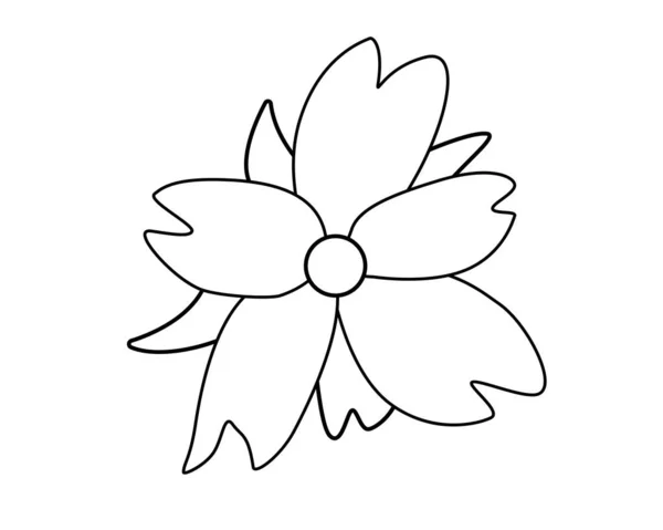 Flor Pequeña Con Hojas Elemento Vectorial Lineal Para Colorear Esquema — Vector de stock