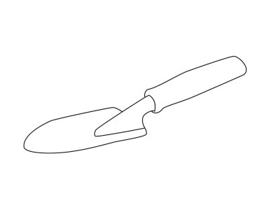 Boyama için küçük bir bahçe küreği vektör doğrusal resmi. Bahçıvanın aleti olan bahçe küreği vektör resmi. Bitki dikmek için el yapımı deniz tarakları. Özet.