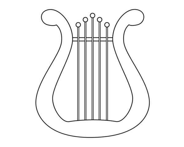 Lyra - musical instrument - vector linear picture for coloring. Outline. Lyra or harp is a symbol of poetic inspiration and creativity - an icon or logo on the theme of music.