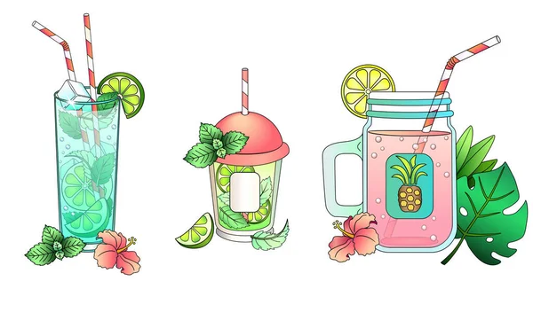 Webset Bebidas Gaseificadas Exóticas Verão Bebidas Alcoólicas Mojito Coquetéis Suco — Vetor de Stock