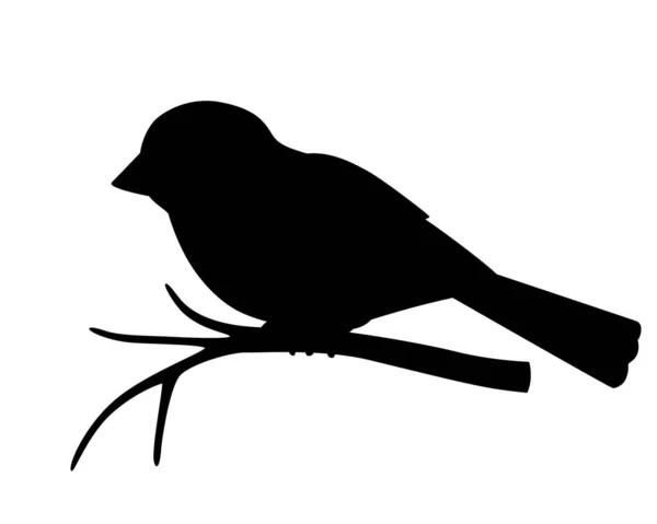 Küçük Bir Kuş Silueti Bir Dalda Oturan Serçe Logo Veya — Stok Vektör
