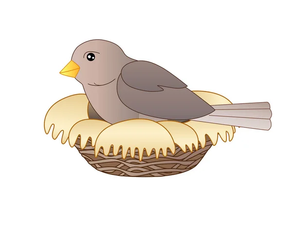 Птица Сидит Гнезде Векторная Линейная Цветная Векторная Иллюстрация Маленькая Птичка — стоковый вектор