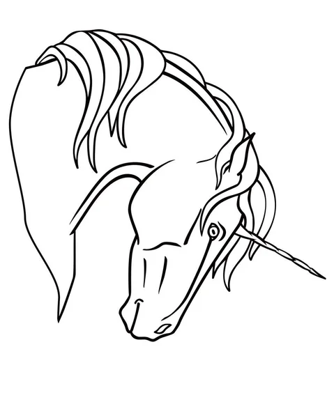 ユニコーン 着色のためのベクトルイラスト 本を着色するユニコーンの頭 角を持つ幻想的な馬 ユニコーン 手描き — ストックベクタ