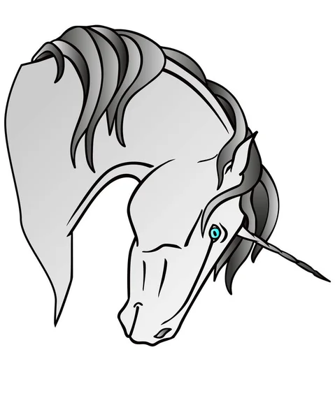 Silver Unicorn Blue Eyes Full Color Vector Illustration Head Unicorn — Stock Vector