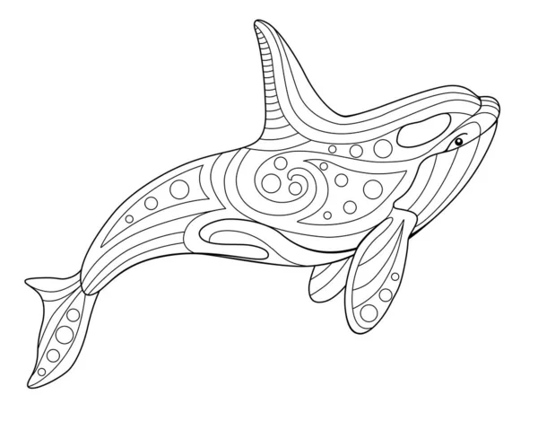 Ballena Asesina Libro Para Colorear Antiestrés Imagen Lineal Vectorial Sobre — Vector de stock