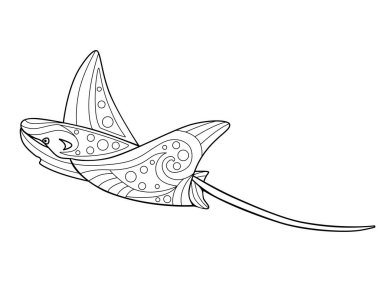 Elektrikli vatoz, antistresi renklendiren, boyama için vektör doğrusal resim. Manta vatozu. Renkli bir deniz hayvanı. Özet geç. El çizimi.
