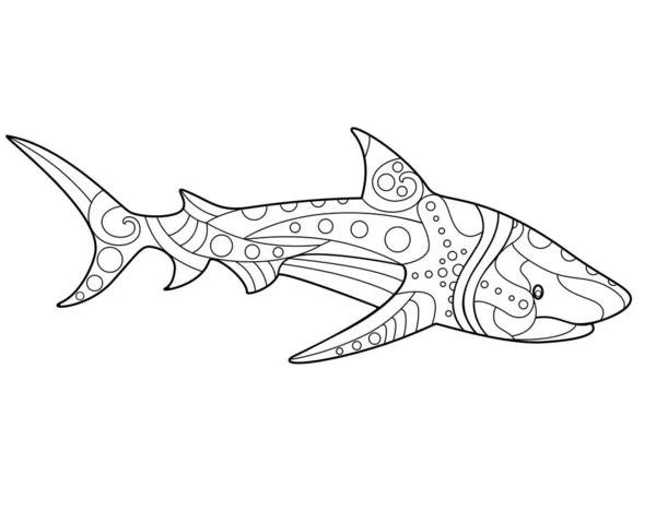 Requin Livre Coloriage Stress Image Vectorielle Linéaire Pour Coloration Habitant — Image vectorielle