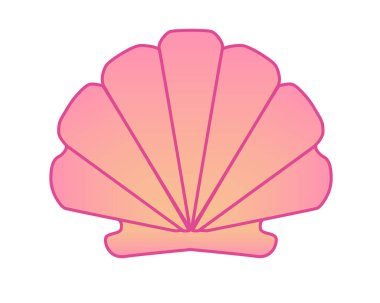 Deniz pembesi kabuğu - deniz tarağı - vektör tam renk resim. Deniz tarağı kabuğu - eğimli okyanus yumuşakçaları doğrusal resmi.