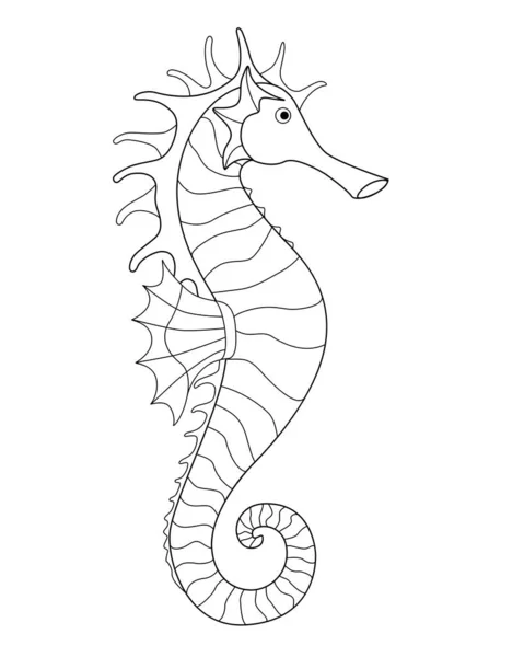 Seahorse Lakója Óceán Vektor Lineáris Kép Színezés Hal Csikóhal Víz — Stock Vector