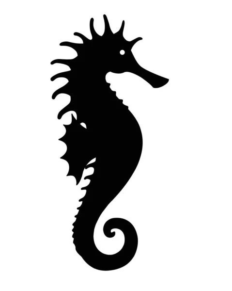 海洋居民 标志或象形文字的轮廓 鱼海马黑色轮廓图标为您的标志 — 图库矢量图片