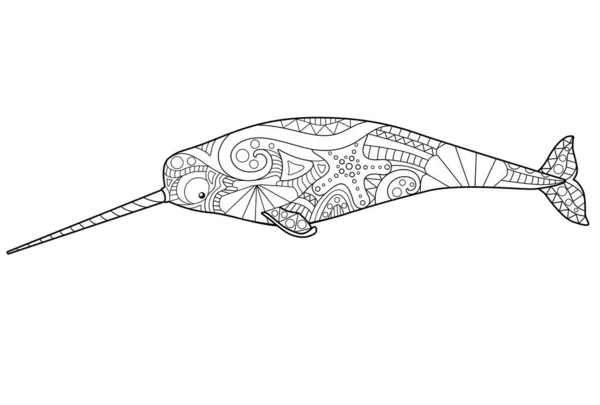 Narwal Zeezoogdier Kleuring Antistress Vector Lineaire Beeld Voor Het Kleuren — Stockvector