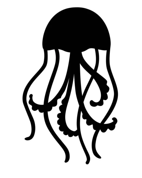Denizanası Silueti Denizanası Deniz Hayvanı Siyah Siluet Vektör Çizimi Logo — Stok Vektör