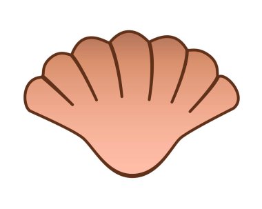 Deniz tarağı. Düz, altın bej kabuklu, dalgalı kenarlı - vektör tam renk. Yumuşakça kabuk - sualtı dünyası.