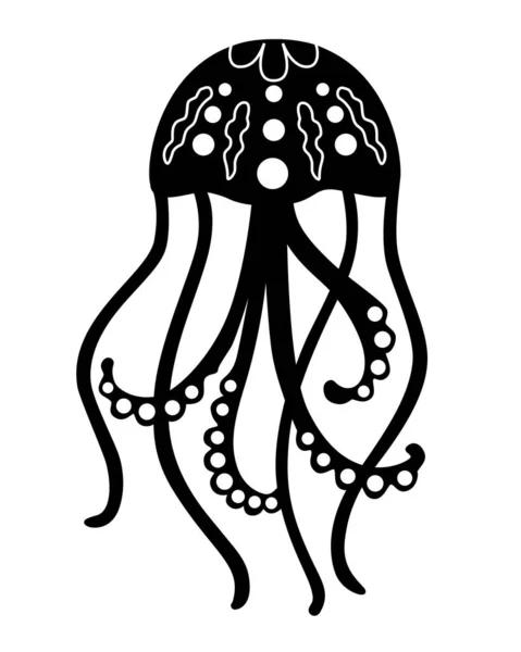 피시검은 실루엣 Jellyfish Silhouette Vector Illustration Sign Logo Pictogram — 스톡 벡터
