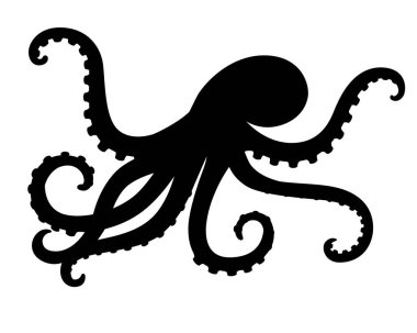 Ahtapot - deniz hayvanı vektör silueti bir ikon için ya da bir deniz ya da okyanus teması üzerinde işaret. Bir logo için siyah bir ahtapot silueti ya da deniz yaşamı teması üzerine bir resim..