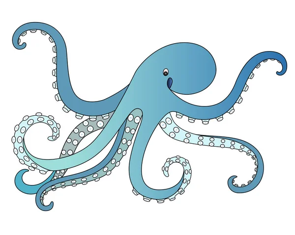Octopus Zee Dier Vector Full Color Afbeelding Blauwe Octopus Tekenfilmstijl — Stockvector