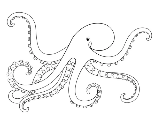 Pulpo Animal Marino Imagen Vectorial Lineal Para Colorear Pulpo Estampa — Vector de stock