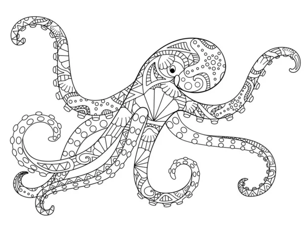Chobotnice Antistresová Omalovánka Lineární Vektorová Ilustrace Pro Zbarvení Obrys Fotka — Stockový vektor