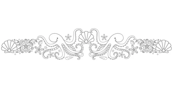 Diviseur Linéaire Vectoriel Marin Avec Poulpes Étoiles Mer Coquillages Perles — Image vectorielle