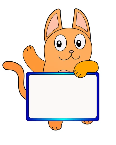 Bonito Desenho Animado Vetor Gato Gengibre Com Sinal Banner Com — Vetor de Stock