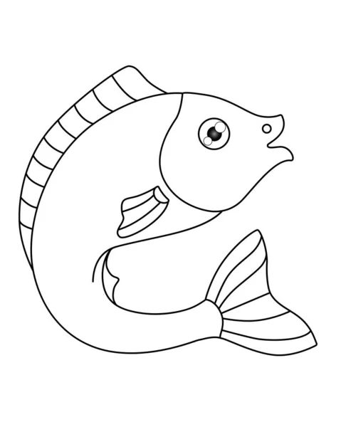 Pescado Peces Graciosamente Curvados Ilustración Vectores Lineales Para Colorear Esquema — Vector de stock