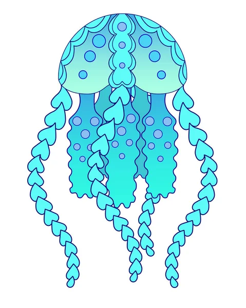 무척추동물 천연색 해파리 Cartoon Jellyfish Blue Green 세계의 거주자이다 촉수가 — 스톡 벡터