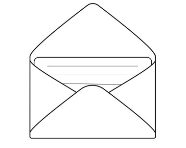 İçinde bir harf olan zarfı aç - boyama için vektör doğrusal resim. Zarfı Harf ile Aç - Resim veya işaret için doğrusal bir resim. Özet.