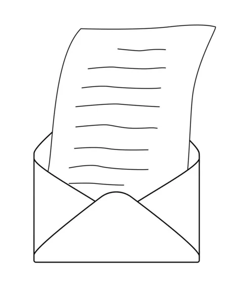Een Open Envelop Een Briefblad Erin Een Lineaire Vectorillustratie Voor — Stockvector
