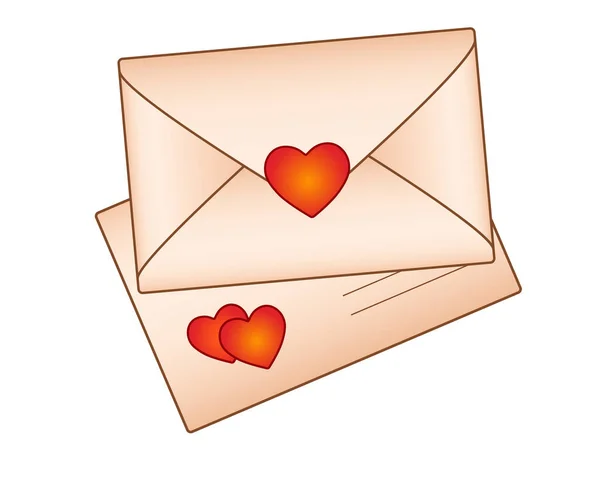 Dois Envelopes Com Valentines Quadro Cores Vetorial Dois Envelopes Papel — Vetor de Stock