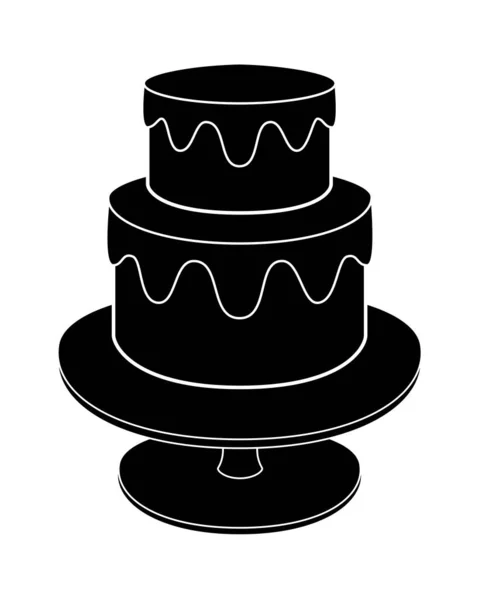 Silhouette Gâteau Gâteau Deux Niveaux Sur Support Silhouette Vectorielle Noire — Image vectorielle