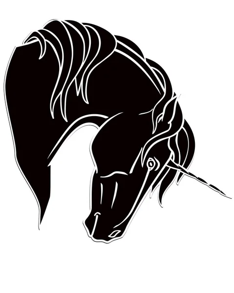 Sílhueta Cabeça Unicórnio Cabeça Cavalo Bonita Silhueta Preta Vetor Logotipo — Vetor de Stock