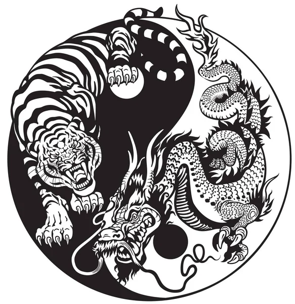 Yin yang dragón y tigre — Vector de stock