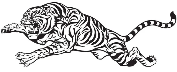 Jumping tiger black and white — Stock Vector