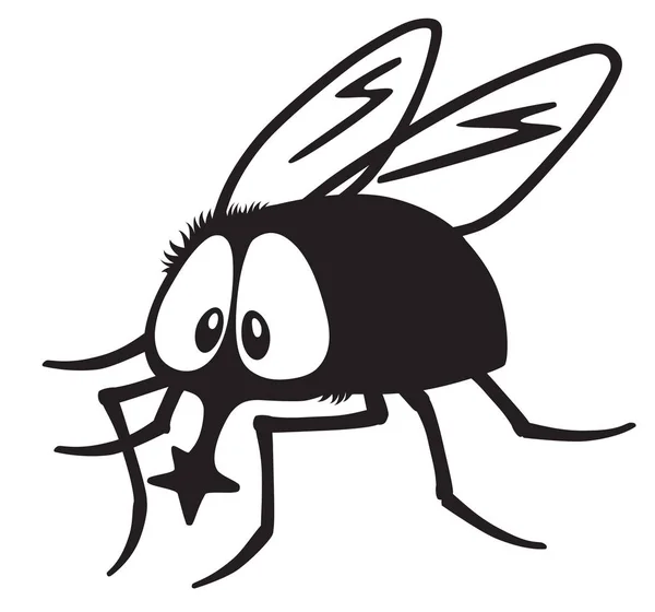 Dibujos animados mosca blanco y negro — Vector de stock