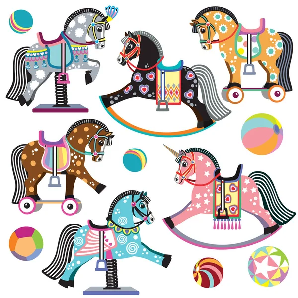 Serie di giocattoli per cavalli dei cartoni animati — Vettoriale Stock