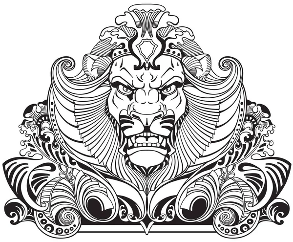 Tête de lion noir blanc — Image vectorielle