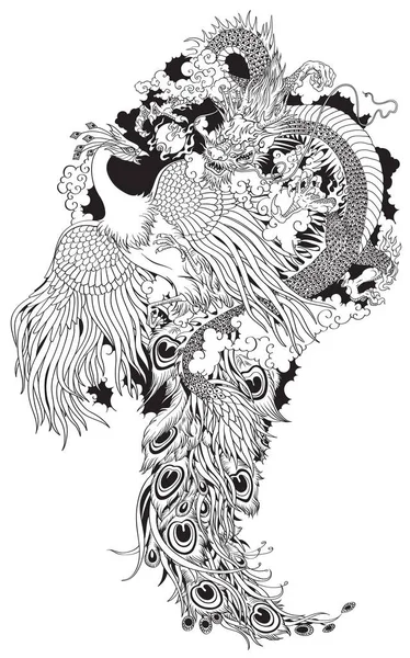 มังกรจีนและนกฟีนิกซ์ — ภาพเวกเตอร์สต็อก