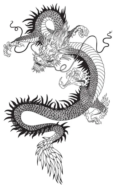 Dragon chinezesc alb negru — Vector de stoc