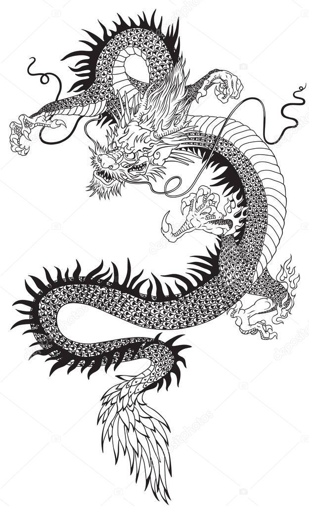 Chinese dragon black white