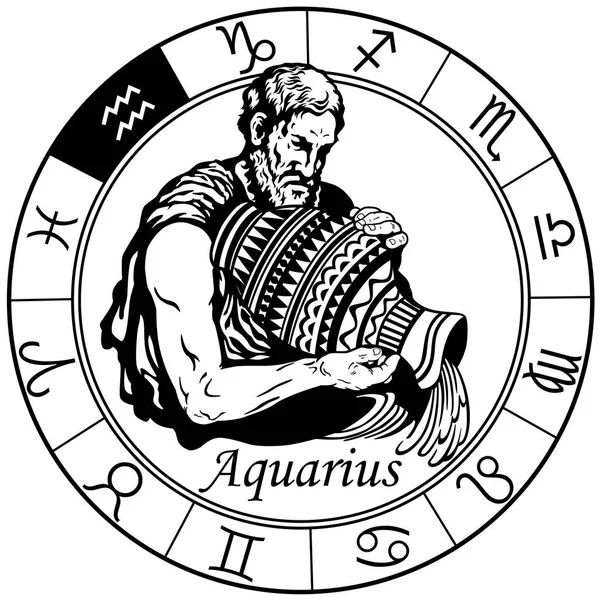 Signe du zodiaque aquarius noir blanc — Image vectorielle