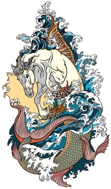 Mythological sea horse hippocampus clipart