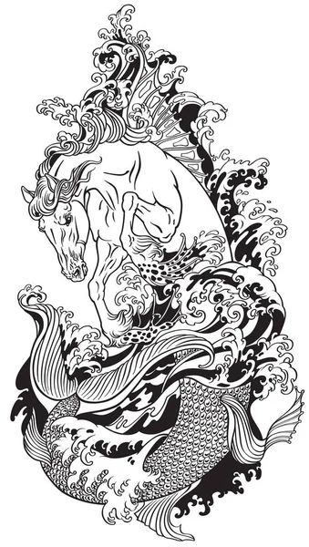 Ippocampo mitologico di cavallucci marini — Vettoriale Stock