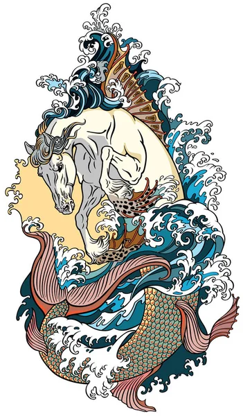 Hipocampo mitológico de caballos de mar — Vector de stock
