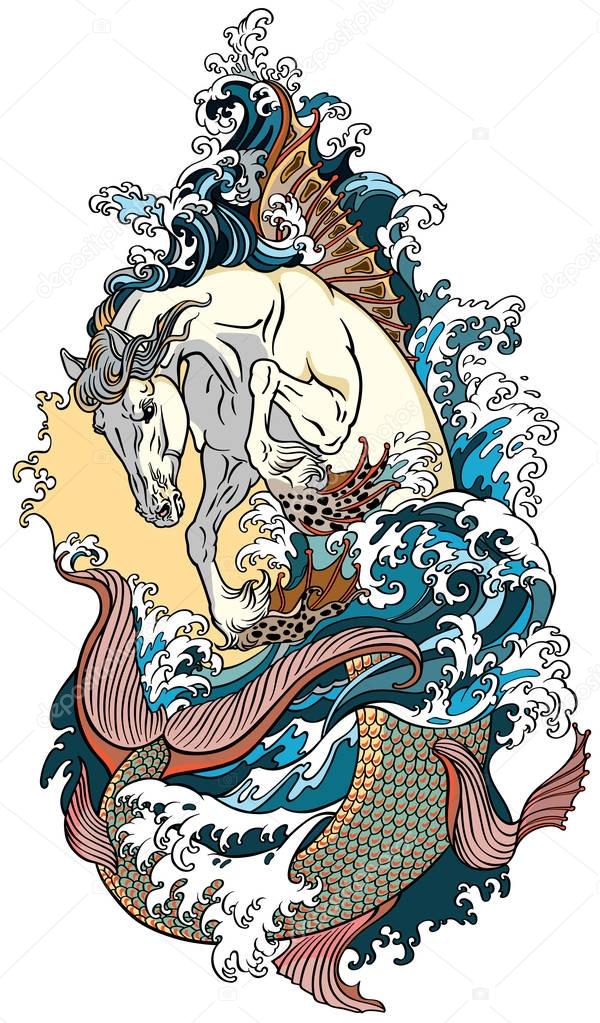 Mythological sea horse hippocampus